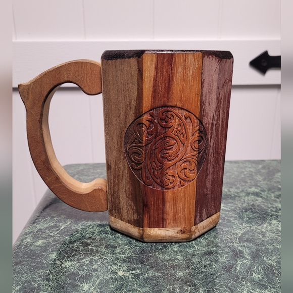 Handcrafted Wooden Mug with Carved Design - Picture 9 of 14